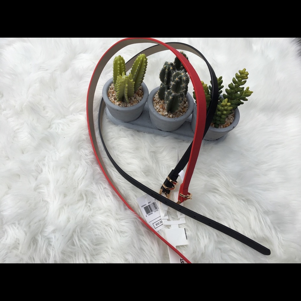 Coral Red & Black skinny belts size M
